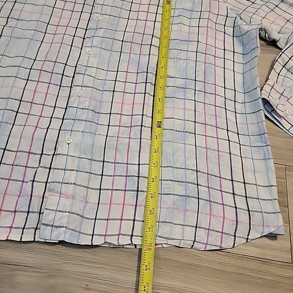 Tommy Bahama Linen Shirt Mens 2XL Hawaiian Plaid Floral AOP Multicolor - Picture 10 of 10